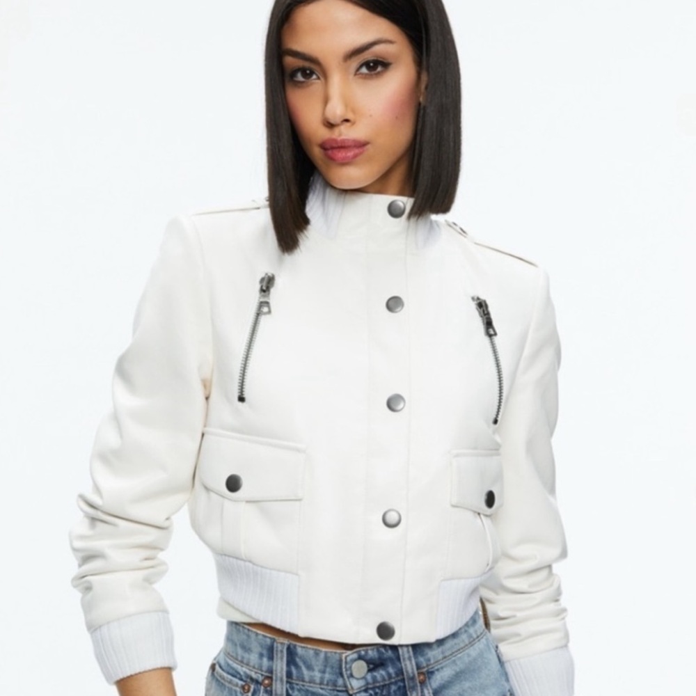 Alice + Olivia Women's Ria Vegan Leather Jacket size Small off white - Picture 3 of 9